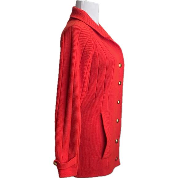 VTG 70s DUET CREATIONS Ribbed Knit Button Cardigan Sweater Cherry Red Gold S - Picture 4 of 12